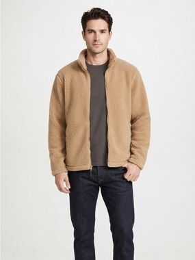 Men's Uniqlo Tan Fleece Full-Zip Jacket - Size Small